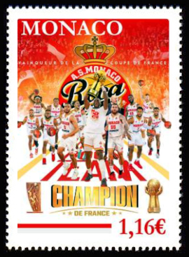 timbre de Monaco x légende : AS Monaco de basket champion de France