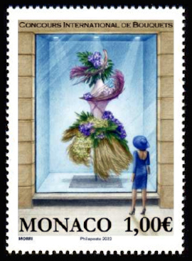 timbre de Monaco x légende : Concours international de bouquets