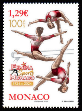 timbre de Monaco x légende : Centenaire du fémina sport de Monaco