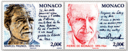 timbre de Monaco x légende : Hommage à Marcel Pagnol et au prince Pierre de Monaco