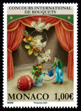 timbre de Monaco x légende : Concours international de bouquets