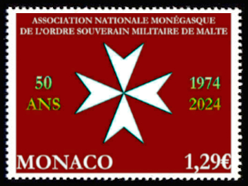 timbre de Monaco x légende : 50 ans de l'association de l'ordre souverain militaire de Malte