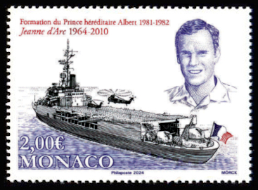 timbre de Monaco x légende : 60ème anniversaire du Porte hélicoptères Jeanne-d'Arc