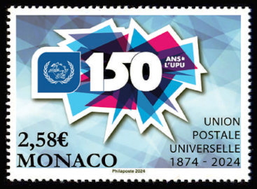 timbre de Monaco x légende : 150ème anniversaire de l'Union Postale Universelle