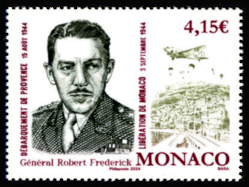 timbre de Monaco x légende : 80ème anniversaire du débarquement en Provence