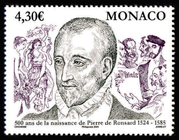 timbre de Monaco x légende : 500éme anniversaire de la naissance de Pierre de Ronsard