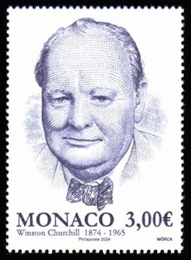 timbre de Monaco x légende : 150ème anniversaire de la naissance de  WINSTON CHURCHILL