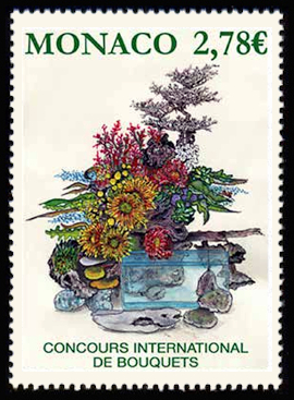 timbre de Monaco x légende : Concours international de bouquets