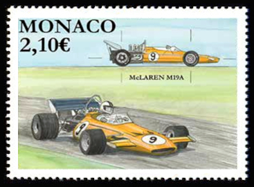 timbre de Monaco x légende : Les voiture de course mythiques – MCLAREN M19A