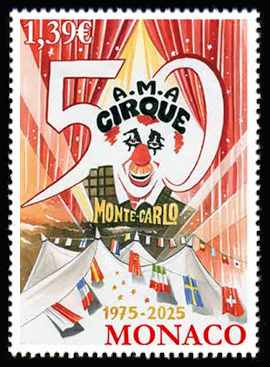 timbre de Monaco x légende : 50 ans de l'association monégasque des amis du cirque