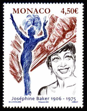 timbre de Monaco x légende : 50 ans de la disparition de Joséphine Baker