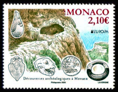 timbre de Monaco x légende : Les découvertes archéologiques de Monaco