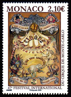 timbre de Monaco x légende : 47 ème festival international du cirque de Monte-Carlo