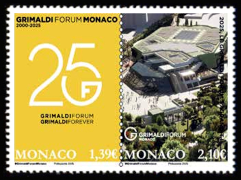 timbre de Monaco x légende : 25 ans et extension du Grimaldi forum Monaco