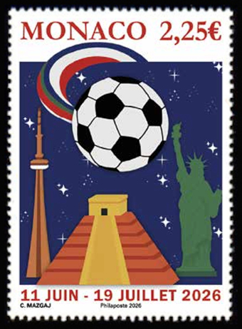 timbre de Monaco x légende : Coupe du monde de foot-ball 2026