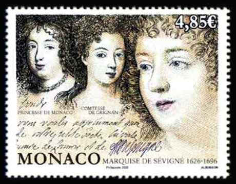 timbre de Monaco x légende : 400ème anniversaire de la naissance de Madame de Sévigné