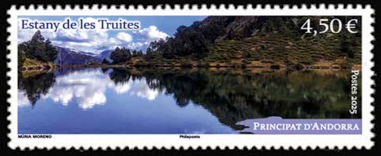 timbre Andorre Att N° légende : Estany de les truites /  Étang des truites