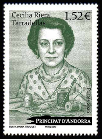 timbre Andorre Att N° légende : Cecilia Riera Tarradellas (1919- 1976)