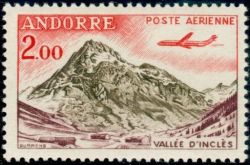 timbre Andorre Aérien 5 légende : Avion ''Caravelle''