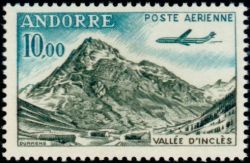 timbre Andorre Aérien 8 légende : Avion ''Caravelle''