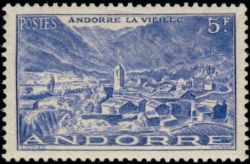 timbre Andorre N° 109 légende : Andorre la Vieille