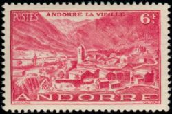 timbre Andorre N° 111 légende : Andorre la Vieille