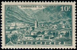 timbre Andorre N° 112 légende : Andorre la Vieille