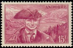 timbre Andorre N° 114 légende : Viguier et le lac d'Engolasters