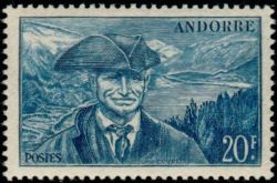 timbre Andorre N° 115 légende : Viguier et le lac d'Engolasters