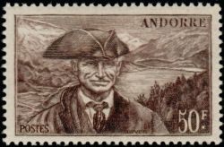 timbre Andorre N° 118 légende : Viguier et le lac d'Engolasters