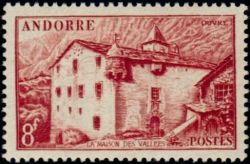 timbre Andorre N° 128 légende : La Maison des Vallées