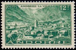 timbre Andorre N° 130 légende : Andorre la Vieille