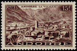 timbre Andorre N° 132 légende : Andorre la Vieille