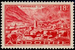 timbre Andorre N° 134 légende : Andorre la Vieille