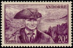 timbre Andorre N° 135 légende : Viguier et le lac d'Engolasters