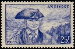 timbre Andorre N° 136 légende : Viguier et le lac d'Engolasters