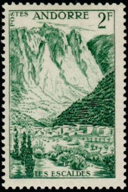 timbre Andorre N° 139 légende : Les Escaldes