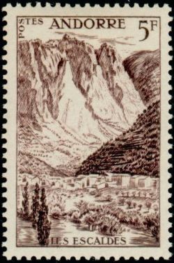 timbre Andorre N° 141 légende : Les Escaldes