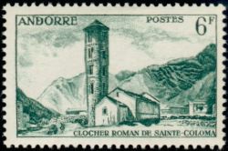 timbre Andorre N° 142 légende : Clocher de Saint-Coloma