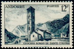 timbre Andorre N° 145 légende : Clocher de Saint-Coloma