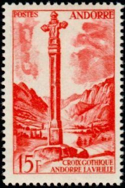 timbre Andorre N° 146 légende : Croi0 gothique à Andorre la Vieille
