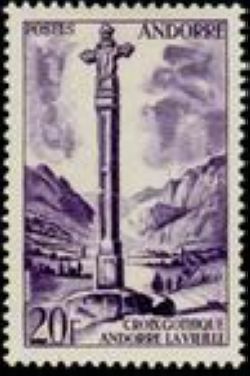 timbre Andorre N° 148 légende : Croi0 gothique à Andorre la Vieille