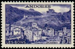 timbre Andorre N° 153 légende : Le hameau des Bons