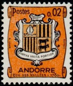 timbre Andorre N° 153B légende : Armoiries