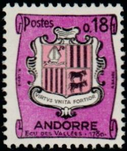 timbre Andorre N° 156A légende : Armoiries