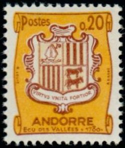 timbre Andorre N° 157 légende : Armoiries