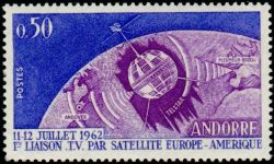 timbre Andorre N° 165 légende : Satellite ''Telstar''