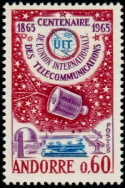 timbre Andorre N° 173 légende : Centenaire de l'union internationale des télécommunications