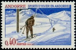 timbre Andorre N° 176 légende : Sports d'hiver en Andorre