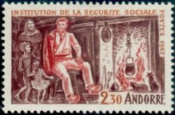 timbre Andorre N° 183 légende : Institution de la sécurité sociale